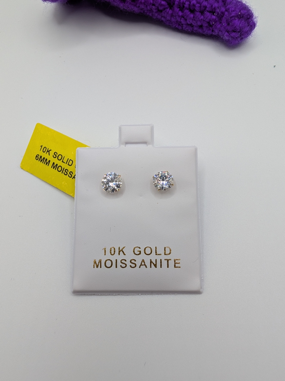 10K Solid Gold 6mm Moissanite Stud Earrings 1.68 CTTW VVS D Color New